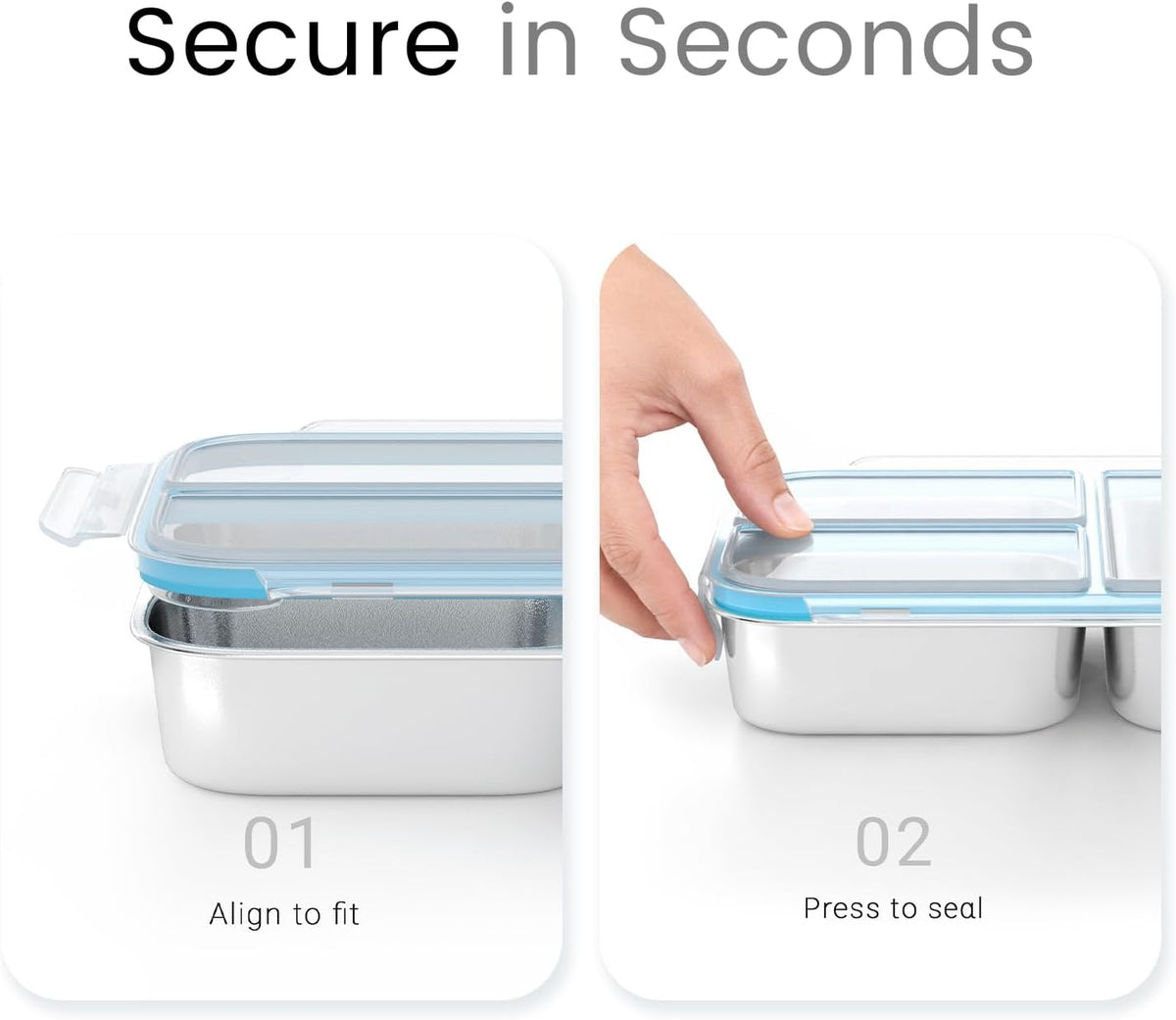 3 Pack Stainless Steel Snack Container, 3- Compartment Lunch Container with Lid, Reusable Food Storage Box for Snacks & Meal Prep (650ml / 22oz)