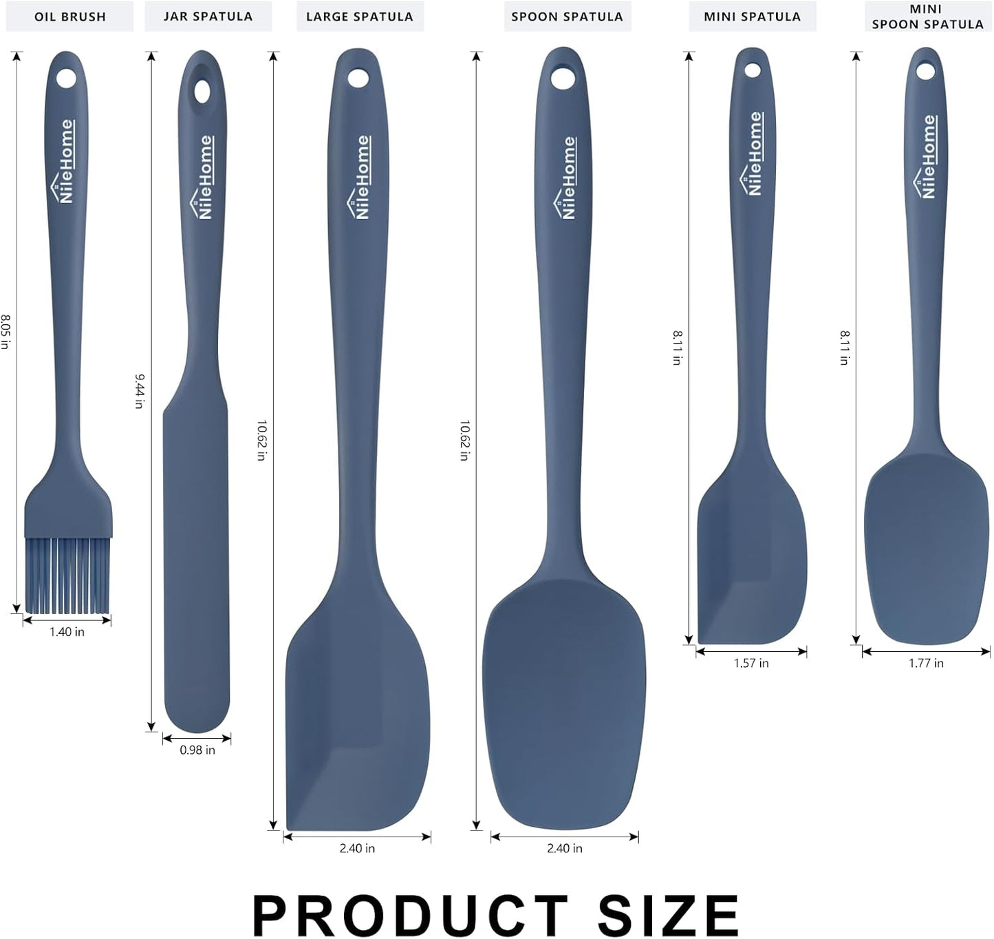 NileHome Silicone Spatula Set, 6 Pieces Food Grade Kitchen Utensils with Silicone Brush Heat Resistant Up to 600°F Dishwasher Safe BPA-Free Rubber Spatula for Scraping, Baking, Cooking, Mixing-Black