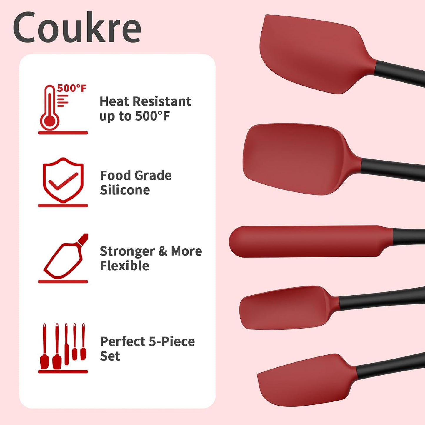 Coukre Silicone Spatula Set of 5,High Temperature Resistant, Food Grade Silicone, Dishwasher Safe, for Baking, Cooking (Aqua Green)