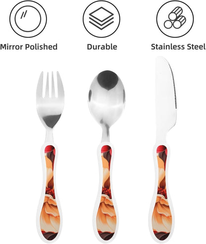 3-Piece Kids Silverware Set With Storage Case, Stainless Steel Reusable Children Safe Knife Spoon Fork Set Fashion Striped Children Flatware Set For Kids Lunch Box