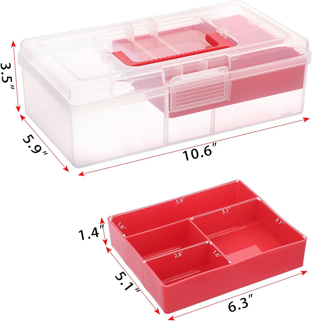 JUXYES Clear Art Craft Supply Storage Bin Sewing Box With Handle Lid | Clear Stackable Latching Craft Storage Bin for School Office, Organizing Stationery, Sewing, Art Craft, DIY Supplies