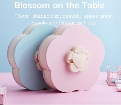 Flower-Shaped Divided Serving Tray that Spins – 5-Compartment Rotating Snackle Box Container with Lid, Decorative Round Veggie & Fruit Platter, Lazy Susan for Kitchen, Party, Gift (BPA-Free) (Red)