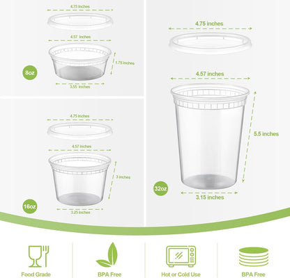 AOZITA 24 Sets Plastic Deli Food Containers With Lids, 8 oz 16oz 32oz Variety pack, Airtight Food Storage Containers, Freezer/Dishwasher/Microwave Safe, Soup Containers For Takeout Food Storage