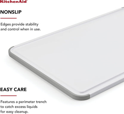 KitchenAid Classic Plastic Cutting Board with Perimeter Trench and Non Slip Edges, Dishwasher Safe, 12 inch x 18 inch, Gray