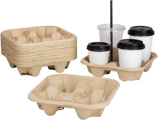 Karat Disposable Drink Carrier | 300 Pack | 4-Cup Molded Fiber Drink Carrier Tray (8-32 oz Cups) Sturdy, Easy to Carry for Business
