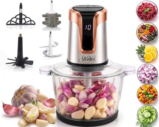 Automatic Garlic Peeler & Chopper 500W – Garlic Peeler Machine with 2L Jar & 4 Blades, Electric Garlic Crusher, Food Chopper, Meat grinder & Silicone Garlic Skin Remover Tool