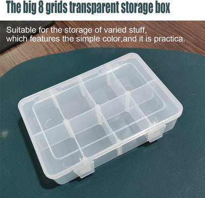 2 Pcs 8 Grids Clear Organizer Box Plastic Storage Container with Adjustable Dividers for Electronics Jewelry Beads Art DIY Crafts Fishing Small Parts