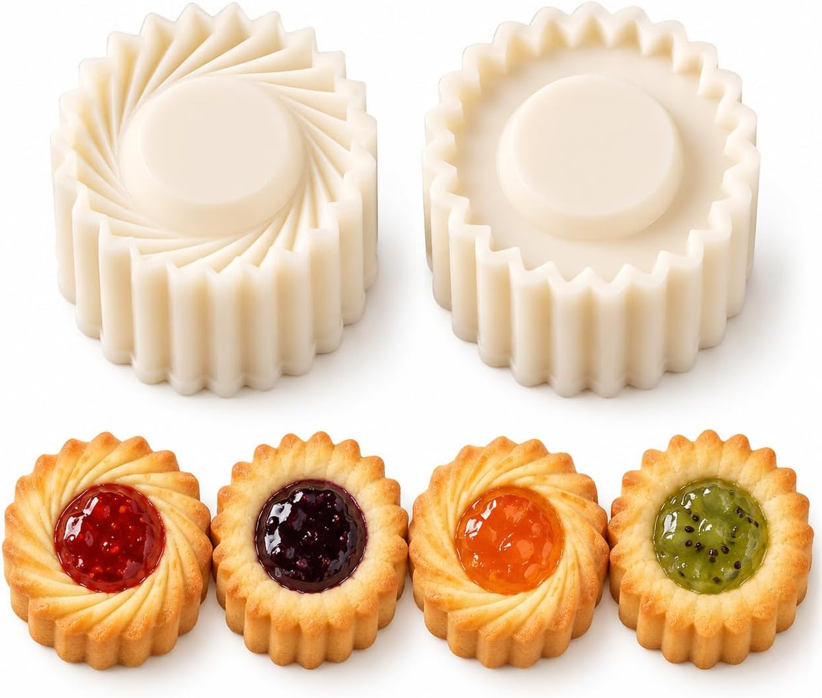 Christmas Tree Cookie Press, Double-Sided Pastry Mold Set, 2-Pack (Silver)