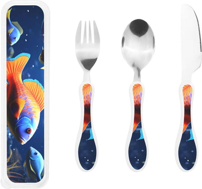 3-Piece Kids Silverware Set With Storage Case, Stainless Steel Reusable Children Safe Knife Spoon Fork Set Alpaca Cactus Children Flatware Set For Kids Lunch Box