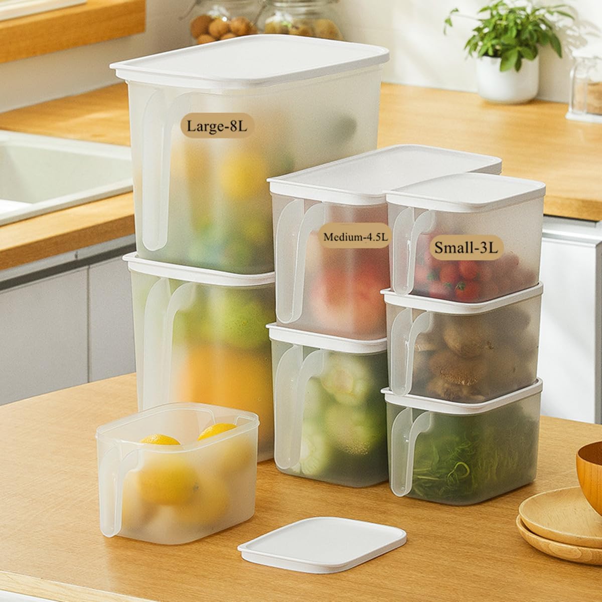 MineSign 2 Pack Plastic Divided Veggie Storage Containers with Lids and Handles for Fridge Storage Organizer Boxes for Refrigerator Produce Beans Fruits Organzation