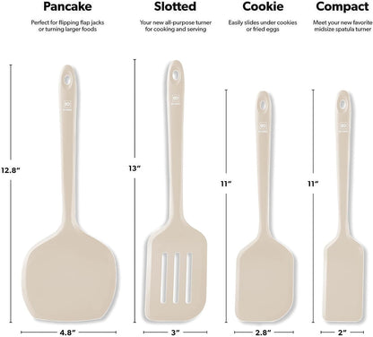DI ORO Silicone Turner Spatula Set - Kitchen Spatulas for Nonstick Cookware - Cooking Utensils for Flipping Eggs & Pancakes - 600°F Heat-Resistant BPA Free Turners - Dishwasher Safe (4pc, Black)