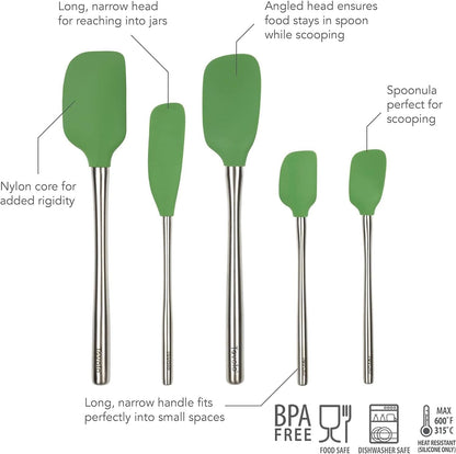 Tovolo Flex Core 5 Piece Silicone Spatula Set Heat Resistant All Silicone Utensils Include Non Stick Spatula Spoonula Jar Scraper, Dishwasher Safe BPA Free Spatulas for Baking Mixing, White