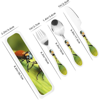3-Piece Kids Silverware Set With Storage Case, Stainless Steel Reusable Children Safe Knife Spoon Fork Set Insects Love Children Flatware Set For Kids Lunch Box