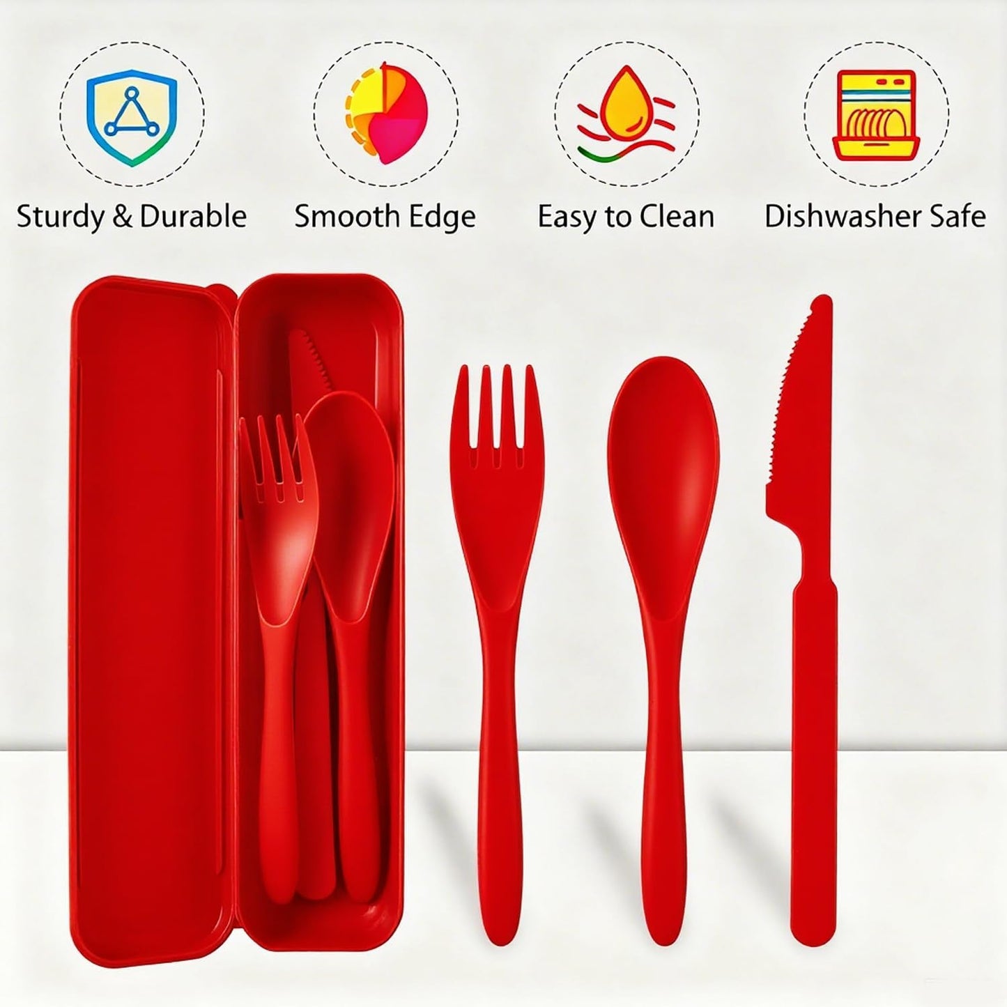 Travel Utensils Set - Reusable 5 Sets Wheat Straw Plastic Cutlery with Case, Portable Forks Spoons and Knives Set, Eco-Friendly BPA Free for Daily Use (5 Purple)
