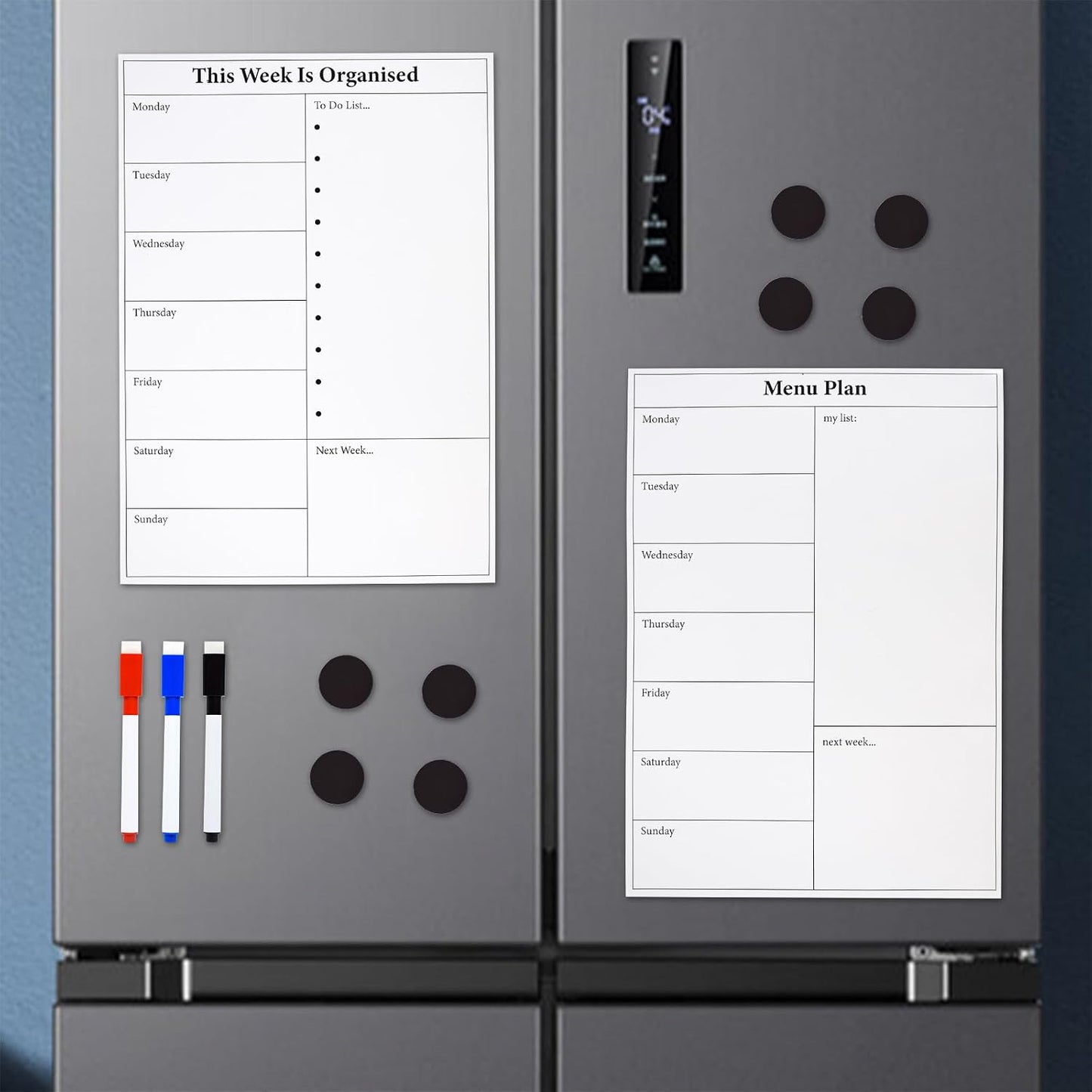 Marte Vanci Weekly Planner Whiteboard for Fridge, (11.4x7.8inch) Menu Board for Kitchen, Grocery List, Meal Planner for Refrigerator, Weekly Calendar Magnetic Whiteboard with 3 Markers (2 Pack)