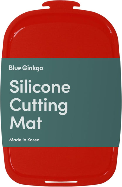 Blue Ginkgo Silicone Cutting Boards – Set of 3 (Small, Medium, Large) – Double-Sided, Thick, Flexible, Non-Slip, BPA Free – Juice Grooves, Dishwasher Safe (Made in Korea, Grey)