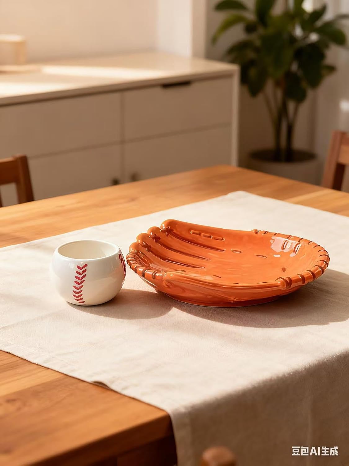 Ceramic Baseball Chip and Dip Serving Trays, Appetizers and Cheeses Serving Platter, Ideal for Snacks, Veggies, Fruit -10.8 inches