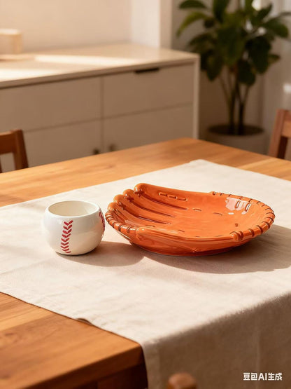 Ceramic Baseball Chip and Dip Serving Trays, Appetizers and Cheeses Serving Platter, Ideal for Snacks, Veggies, Fruit -10.8 inches
