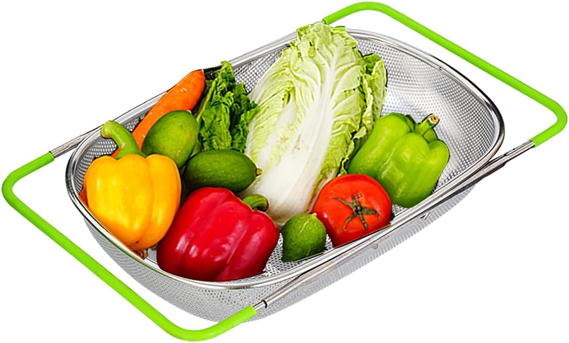 TENTA TENTA KITCHEN Premium Quality Over The Sink Stainless Steel Oval Small Colander with Fine Mesh 2.5 Quart Strainer Basket & Expandable Rubber Grip Handles-Strain,Drain,Rinse Fruits,Vegetables