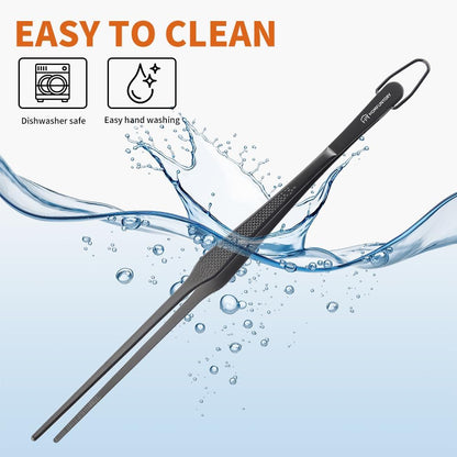 Stainless Steel Cooking Tweezers, 12-Inch Precision Kitchen Tweezers with Star Dot Texture, Wider Grip & Elevated Tips | Galaxy Grip Series, 2 Pcs (Black)
