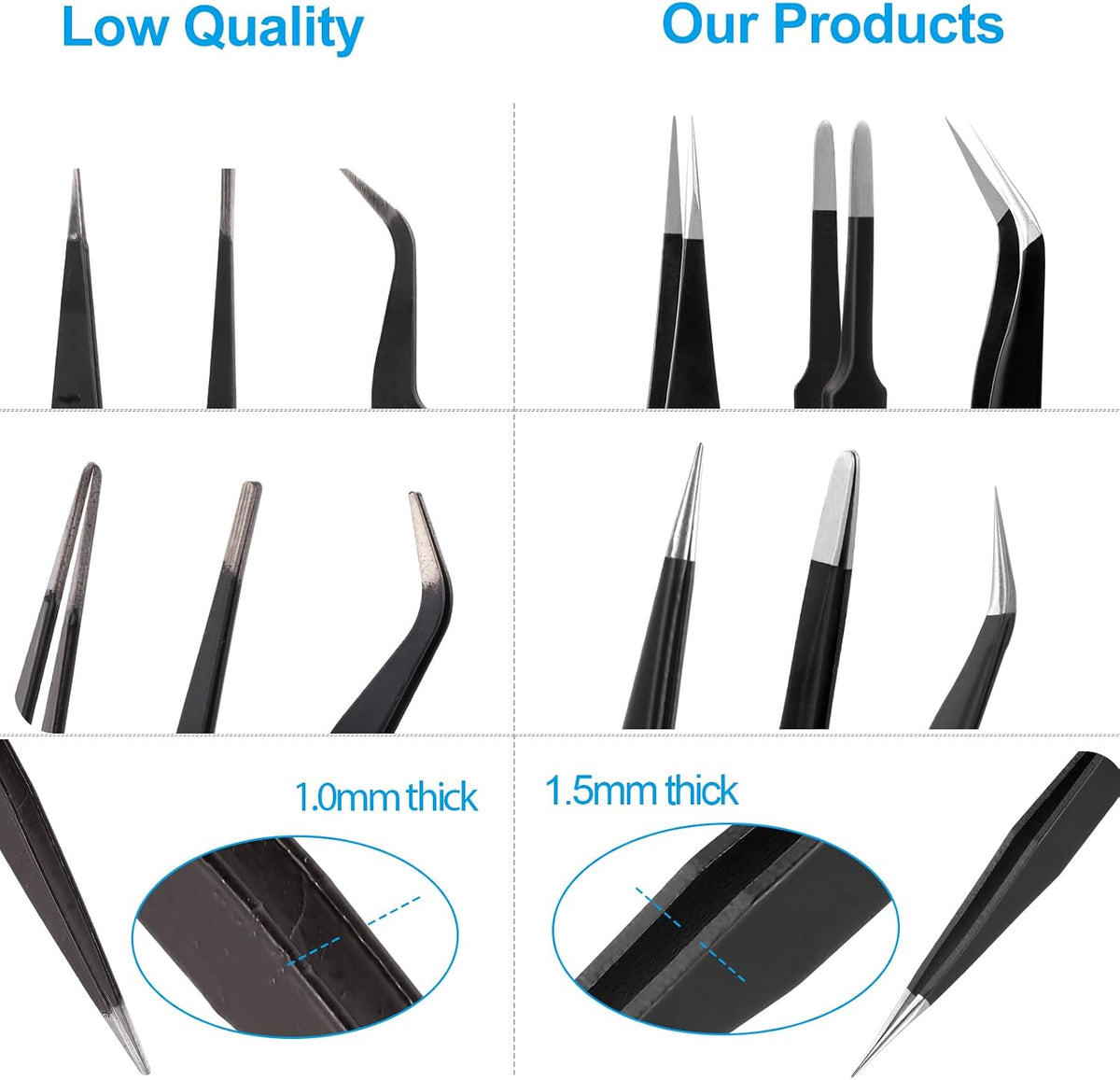 YHYZ Precision Tweezers Set, Premium Stainless Steel Anti-Static ESD Tweezes, Suitable for Tweezers, for Craft, Electronic, Soldering, Model, Hobby, Jewelry Making Laboratory