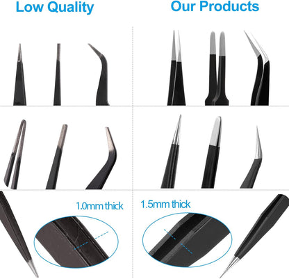 YHYZ Precision Tweezers Set, Premium Stainless Steel Anti-Static ESD Tweezes, Suitable for Tweezers, for Craft, Electronic, Soldering, Model, Hobby, Jewelry Making Laboratory