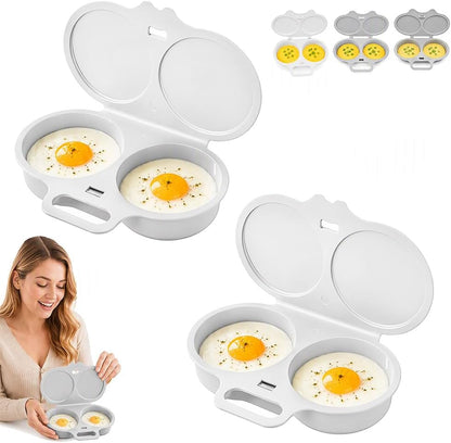 2pcs Dual Cavity Microwave Egg Poacher with Lid & Handle，Black