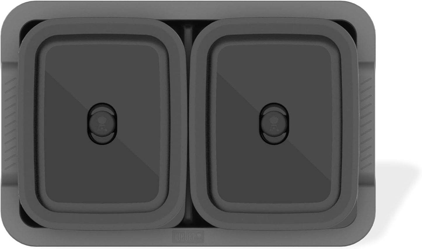 Weber Works Serving Tray – Drop‑in Grill Serving Set with Divided Trays & Stainless Steel Prep Containers with Airtight Vented Lids for Outdoor Cooking & Food Transport