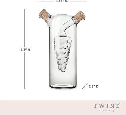 Twine 2-In-1 Oil and Vinegar Cruet Bottle with Cork Stoppers, Olive Oil and Balsamic Vinegar Dispenser, Hand Blown Glass, Pack of 1