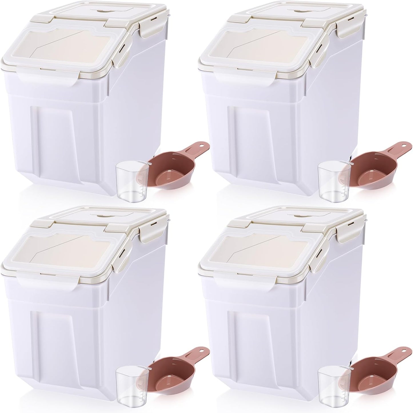 Sunnyray 4 Pcs 55 lbs Grain Rice Storage Container Flour Bin with Wheels Cup Leak Proof Pet Food Storage Boxes Seal Locking Lid Plastic Rice Containers Set for Cereal Flour Cat Dog Food (Green)