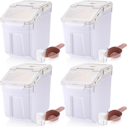 Sunnyray 4 Pcs 55 lbs Grain Rice Storage Container Flour Bin with Wheels Cup Leak Proof Pet Food Storage Boxes Seal Locking Lid Plastic Rice Containers Set for Cereal Flour Cat Dog Food (Green)