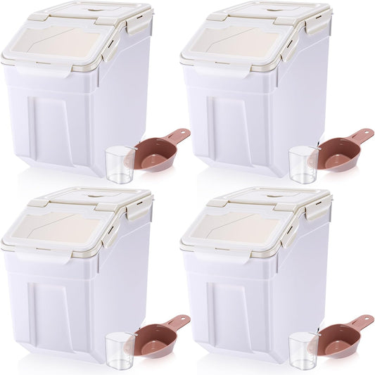 Sunnyray 4 Pcs 55 lbs Grain Rice Storage Container Flour Bin with Wheels Cup Leak Proof Pet Food Storage Boxes Seal Locking Lid Plastic Rice Containers Set for Cereal Flour Cat Dog Food (Green)