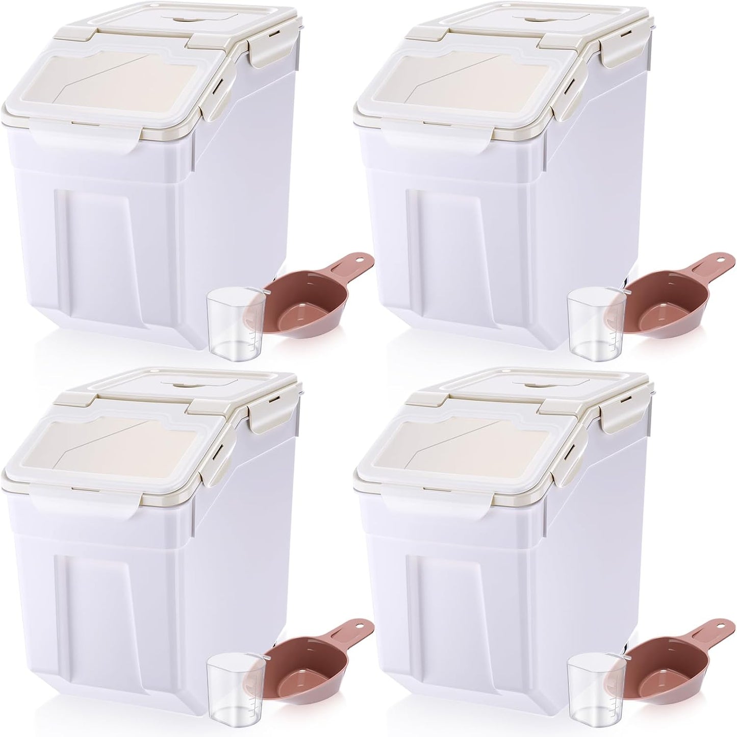 Sunnyray 4 Pcs 55 lbs Grain Rice Storage Container Flour Bin with Wheels Cup Leak Proof Pet Food Storage Boxes Seal Locking Lid Plastic Rice Containers Set for Cereal Flour Cat Dog Food (Blue)