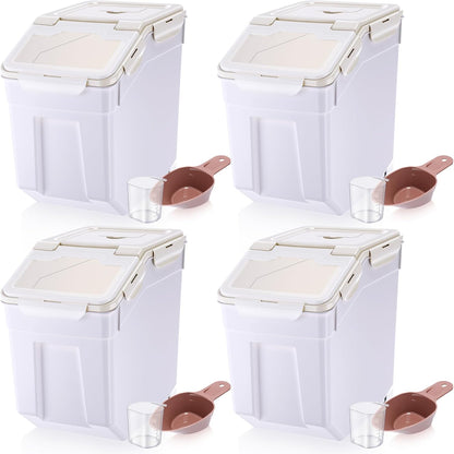 Sunnyray 4 Pcs 55 lbs Grain Rice Storage Container Flour Bin with Wheels Cup Leak Proof Pet Food Storage Boxes Seal Locking Lid Plastic Rice Containers Set for Cereal Flour Cat Dog Food (Blue)