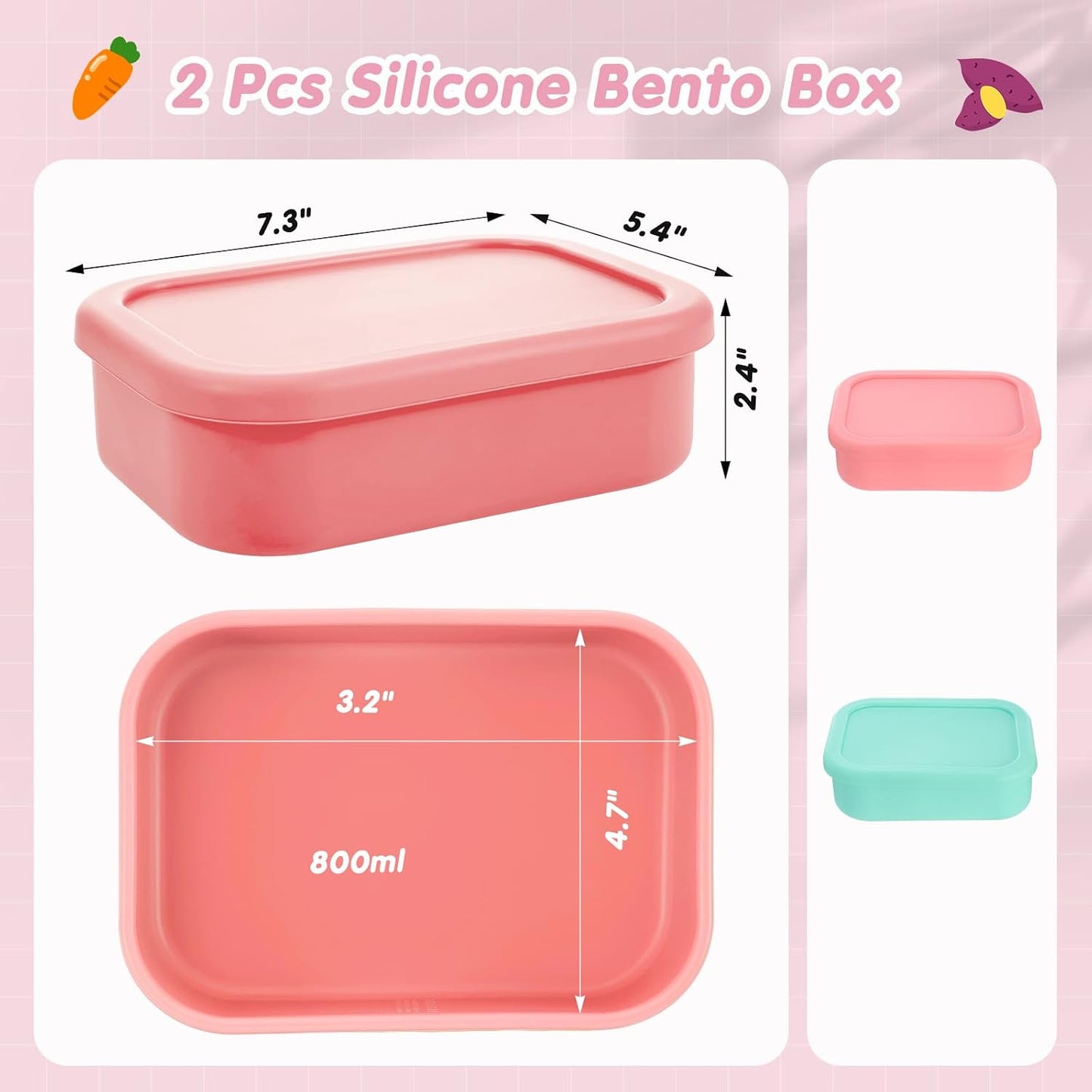 Layhit 4 Pcs Silicone Bento Box Lunch Box for Adult, 23.7 oz Reusable Sandwich Containers Food Storage with Lids Airtight for Lunch Meals Snacks, Dishwasher Freezer Safe (Matte Multicolor)