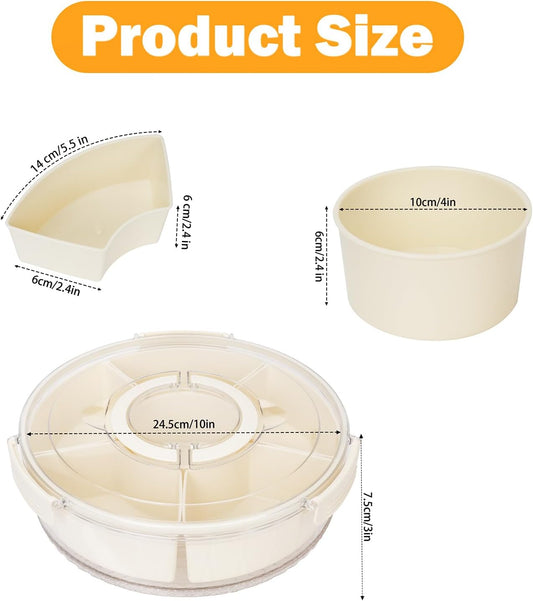 Dayacoco Rotating Divided Serving Tray with Lid and Handle, Snack Tray with Lid for Fruits Snacks Veggie Charcuterie Cheese – Portable for Picnic Travel Party Camping(1PCS, 9" L)