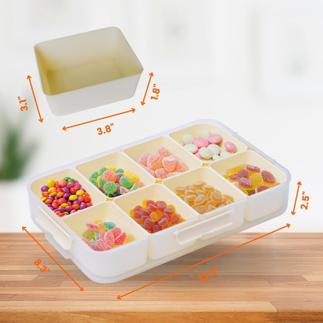 Snackle Box- Divided Serving Tray, MICROWAVE & DISHWASHER Safe, BPA-Free, Portable Snack box with Lid & Handle, Fruit & Snack Organizer.