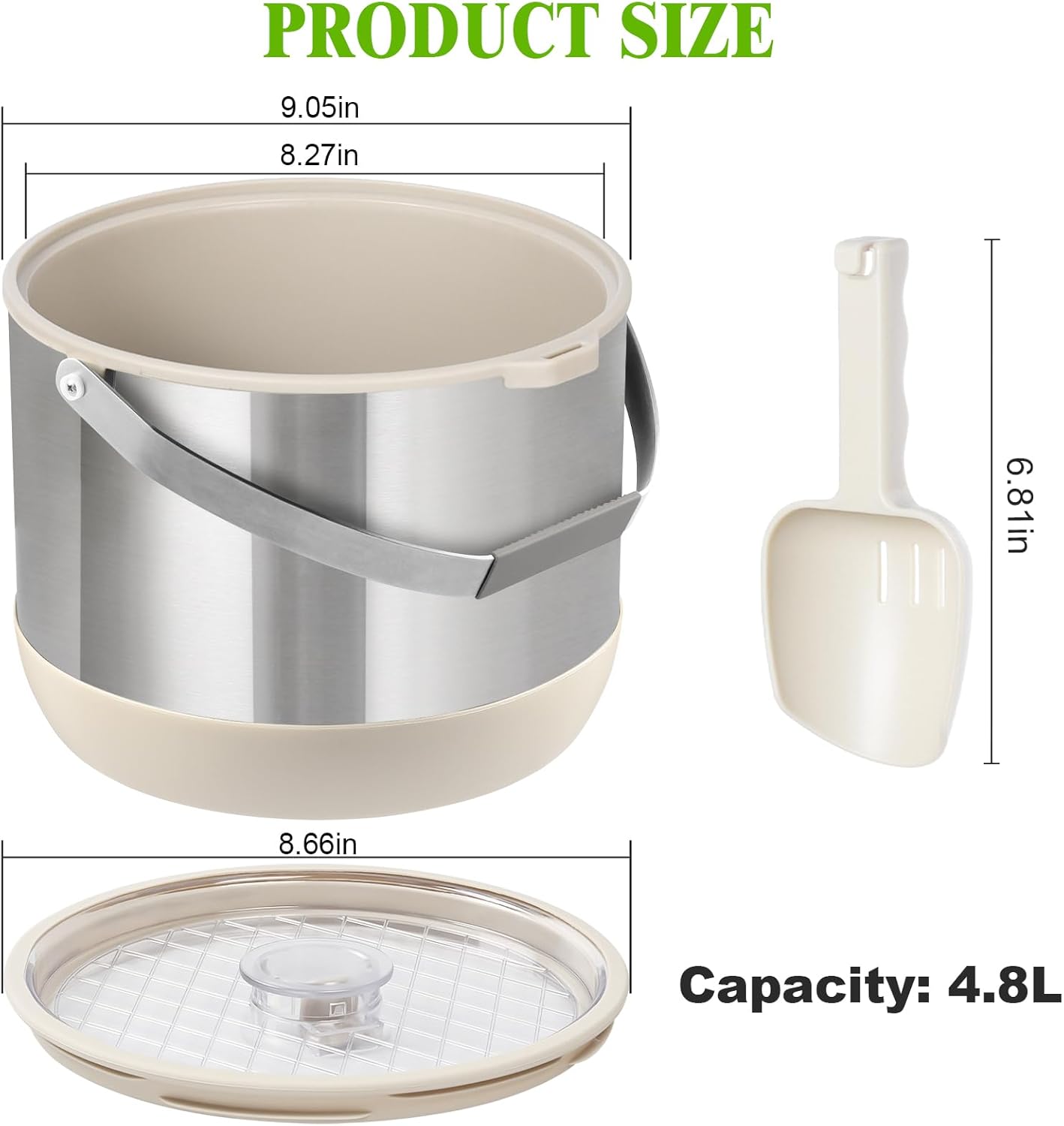 5QT/4.8L Insulated Ice Bucket for Parties, Large Capacity Double-Wall Beverage Bucket with Scoop & Lid for Champagne, Wine, Cocktail (Black)