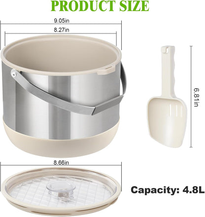 5QT/4.8L Insulated Ice Bucket for Parties, Large Capacity Double-Wall Beverage Bucket with Scoop & Lid for Champagne, Wine, Cocktail (Black)