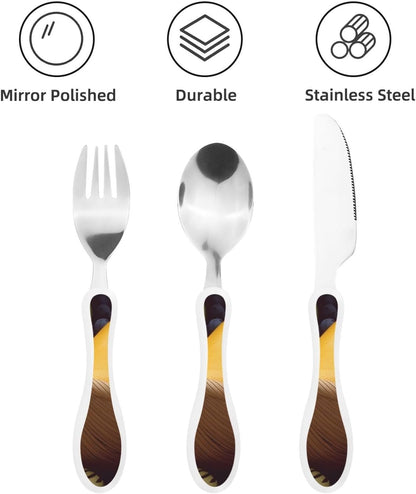 3-Piece Kids Silverware Set With Storage Case, Stainless Steel Reusable Children Safe Knife Spoon Fork Set Blue Active Girl Running Sunset Children Flatware Set For Kids Lunch Box - Colors A