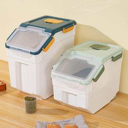 Large Flour Storage Container Bin 25lb, 2Pack Airtight Rice Storage Containers with Wheels Seal Locking Lid, BPA Free with Measuring Cup&Scoop for Flour, Rice, Grain(Green)