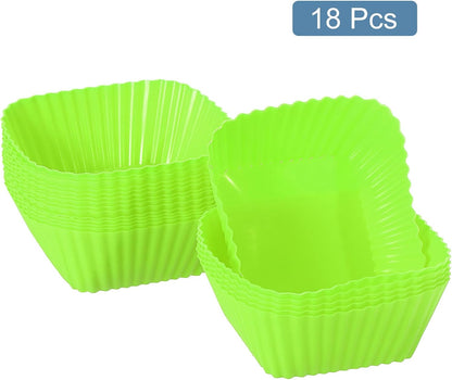 uxcell 18Pcs Silicone Cupcake Baking Cups, Silicone Muffins Liners Non-Stick Square Baking Cups, for Cooking Eggs Baking Muffins and Make a Cake(Pink)