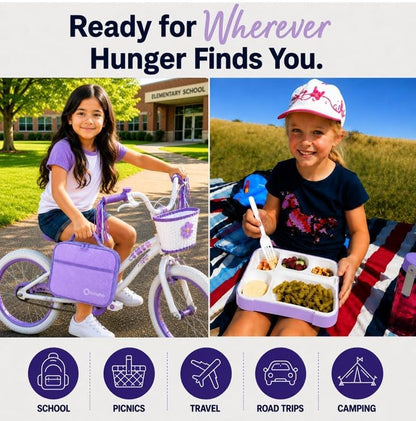 kinsho Lunch Box for Kids Boys Girls - Bento Box Set with Insulated Bag and Ice Pack, 6 Compartment Leak Proof Food Container, BPA-Free, Microwave Safe, Ideal for School & Work, Teal
