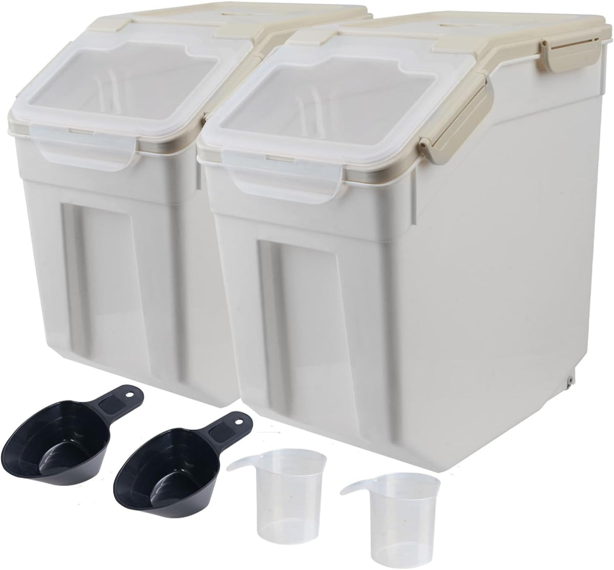 Large Flour Storage Container Bin 25lb, 2Pack Airtight Rice Storage Containers with Wheels Seal Locking Lid, BPA Free with Measuring Cup&Scoop for Flour, Rice, Grain(Green)