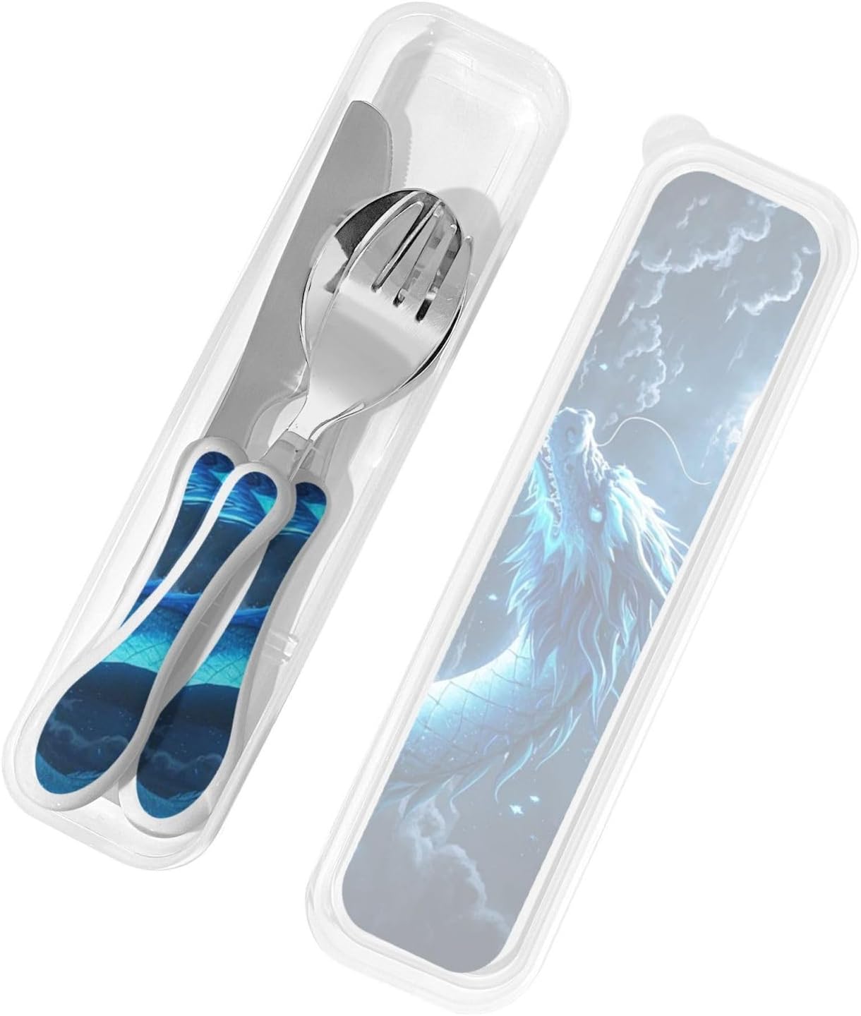 3-Piece Kids Silverware Set With Storage Case, Stainless Steel Reusable Children Safe Knife Spoon Fork Set Chinese Celadon Peacock Children Flatware Set For Kids Lunch Box