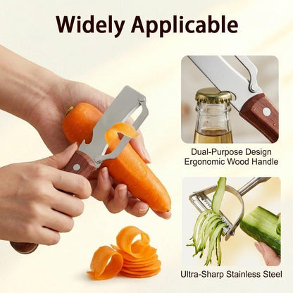 2 Pcs Multifunctional Vegetable Peeler,For Kitchen Stainless Steel Cutter Set With Wood Handle Bottle Opener Y Shaped Julienne Tool,For Potato Apple Pineapple Fruit Gadgets