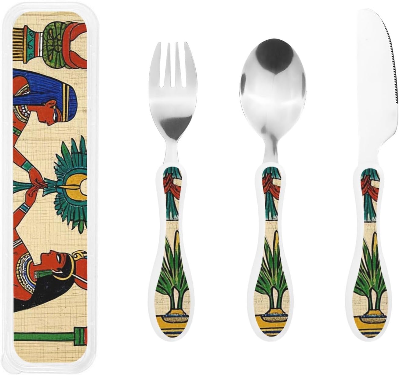 3-Piece Kids Silverware Set With Storage Case, Stainless Steel Reusable Children Safe Knife Spoon Fork Set Dreamy Jellyfish Print Children Flatware Set For Kids Lunch Box