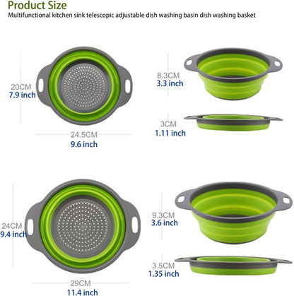 Collapsible Colander Set of 2 (1 Large + 1 Small) – Silicone Kitchen Sink Strainer & Fruit Basket, Perfect for Draining Pasta/Vegetable/Fruit, Home & Travel Essentials