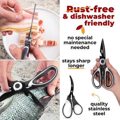 Kitchen Shears by Gidli - Liftime Replacement Warranty* - Includes Seafood Scissors As a Bonus - Heavy Duty Utility Stainless Steel All Purpose Ultra Sharp Scissors for Food/Cooking
