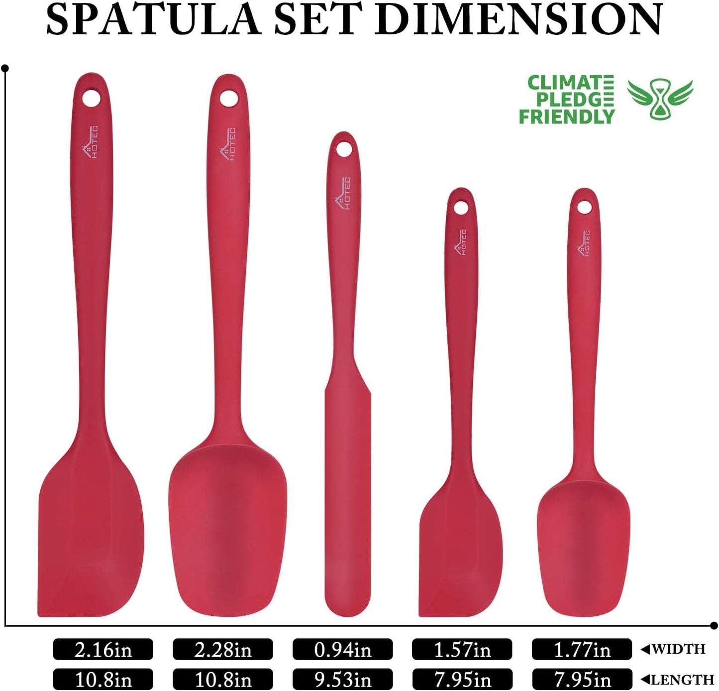 HOTEC Heat Resistant 600℉ Food Grade Silicone Rubber Spatula Set for Baking, Cooking, and Mixing Non Stick Dishwasher Safe BPA-Free Multicolor Set of 5